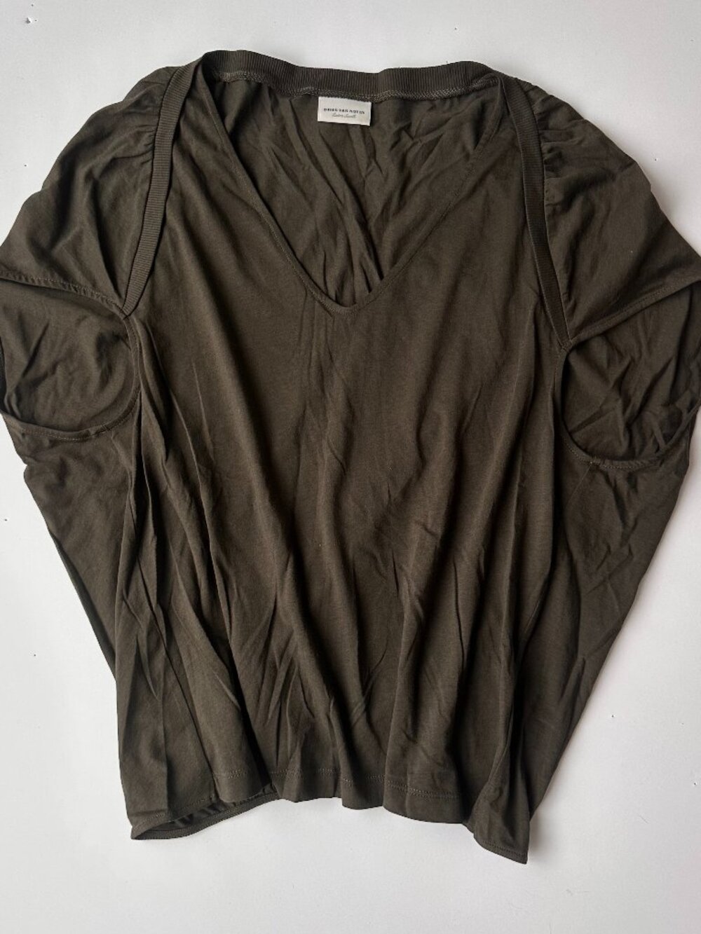 Dries Van Noten Olive Cotton Cocoon Draped Top – One Size / Extra Small